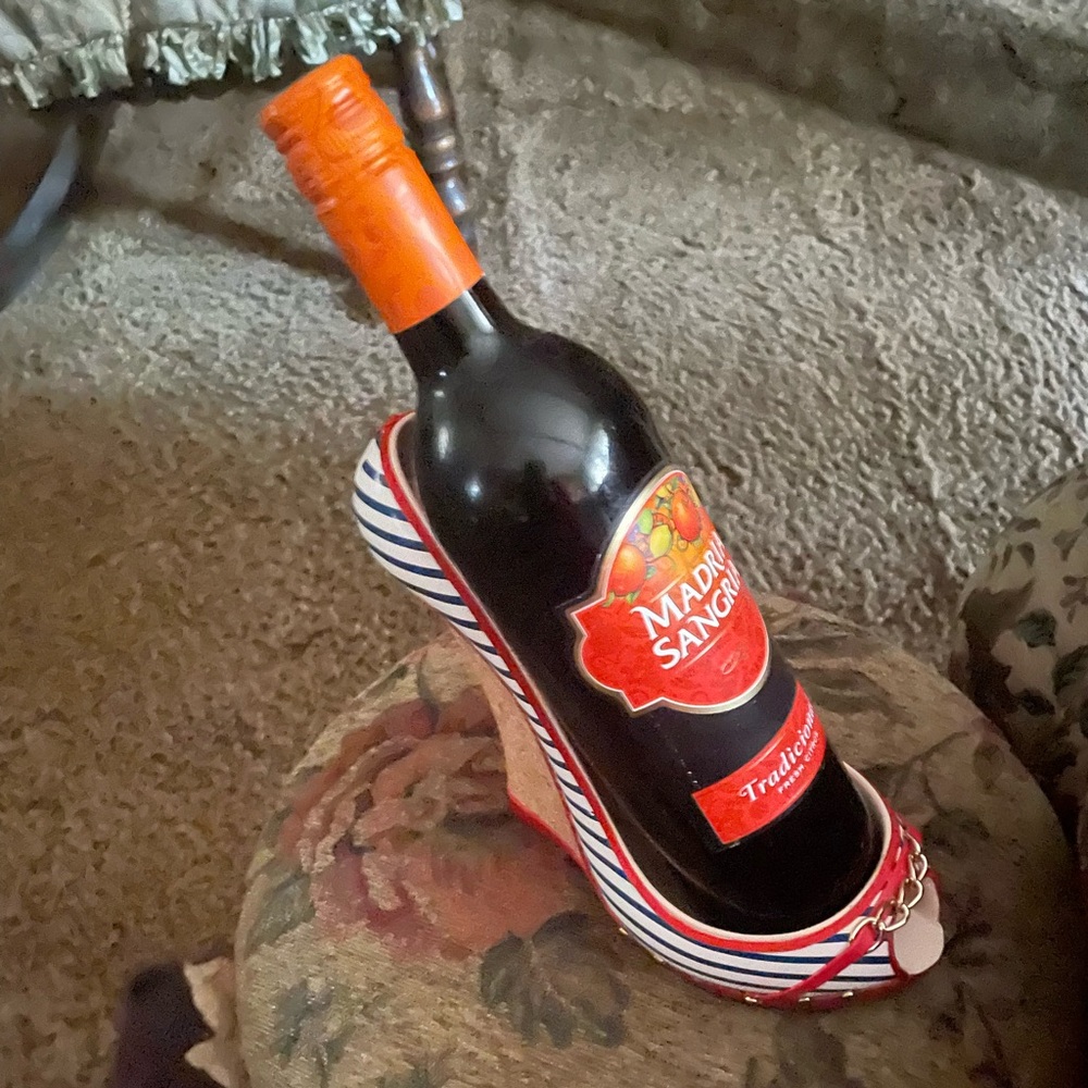 Stylish Red and White Striped Wedge Heel Wine Bottle Holder
